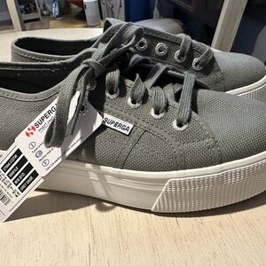 NWT Superga Grey Sage Canvas Platform Sneakers size 7 US
